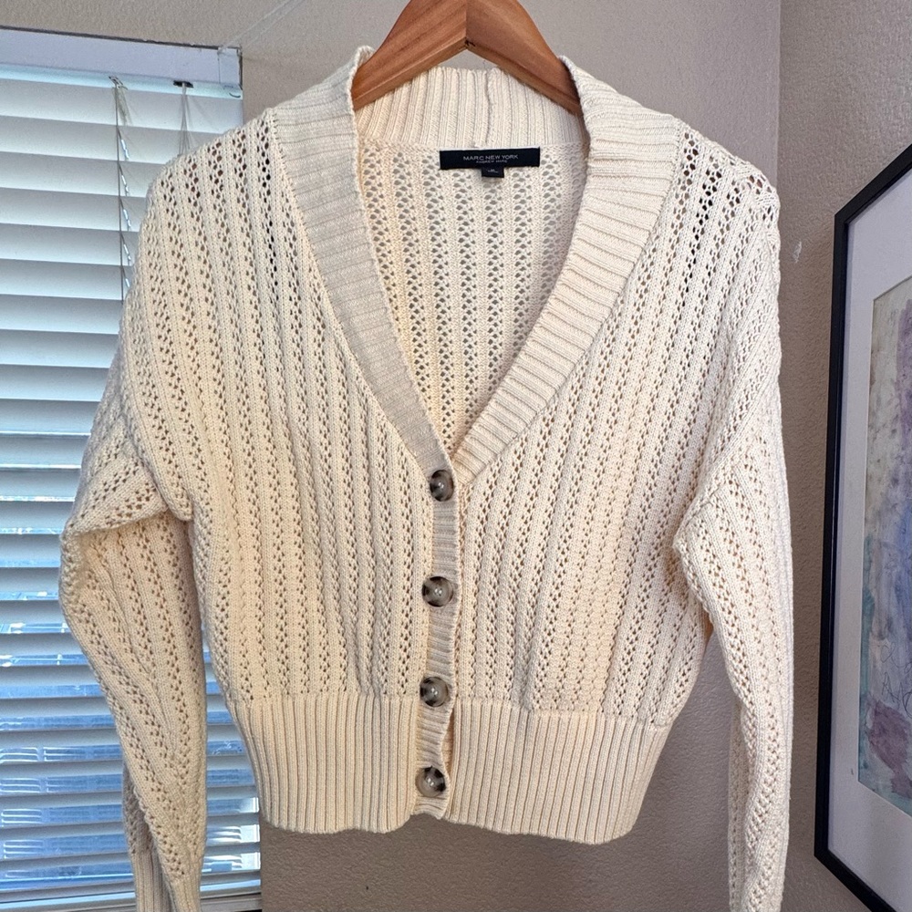 Marc New York 100% cotton cream Knit Cardigan Sweater